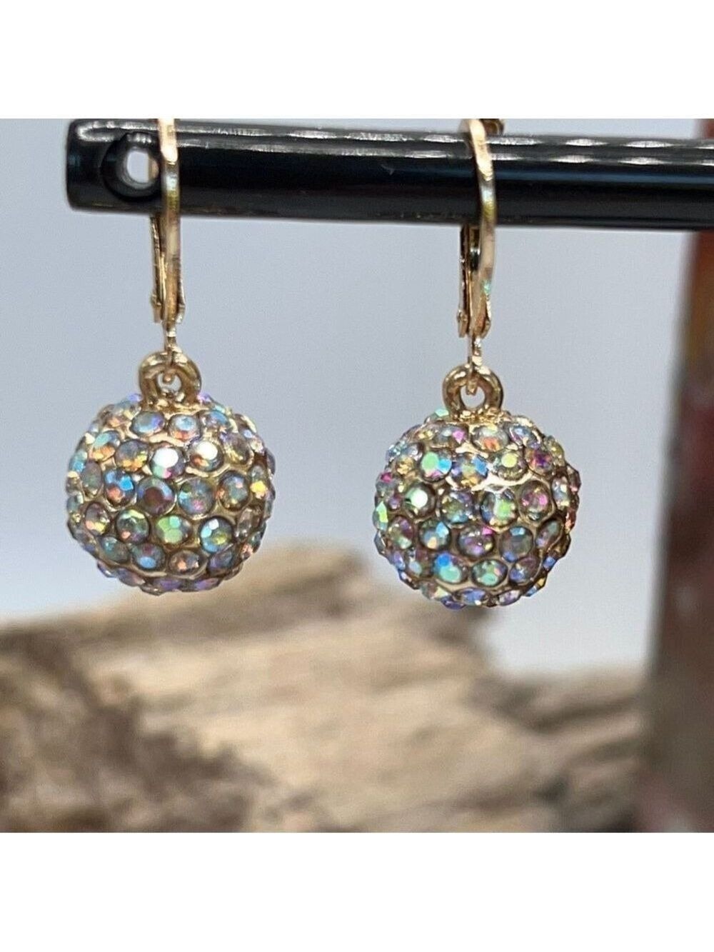 Kirks Folly Fairy Fire Ball Aura Borealis Pave Crystal Earrings